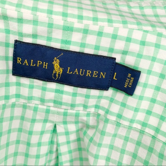 Ralph Lauren Green Checkered Button Down Shirt Lg - Picture 5 of 5